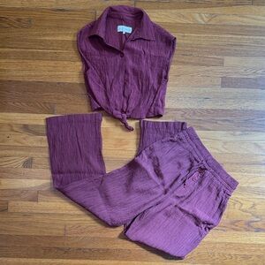 ZARA - GIRL’S TEXTURED TWO PIECE BURGUNDY SET - SIZE 9-10